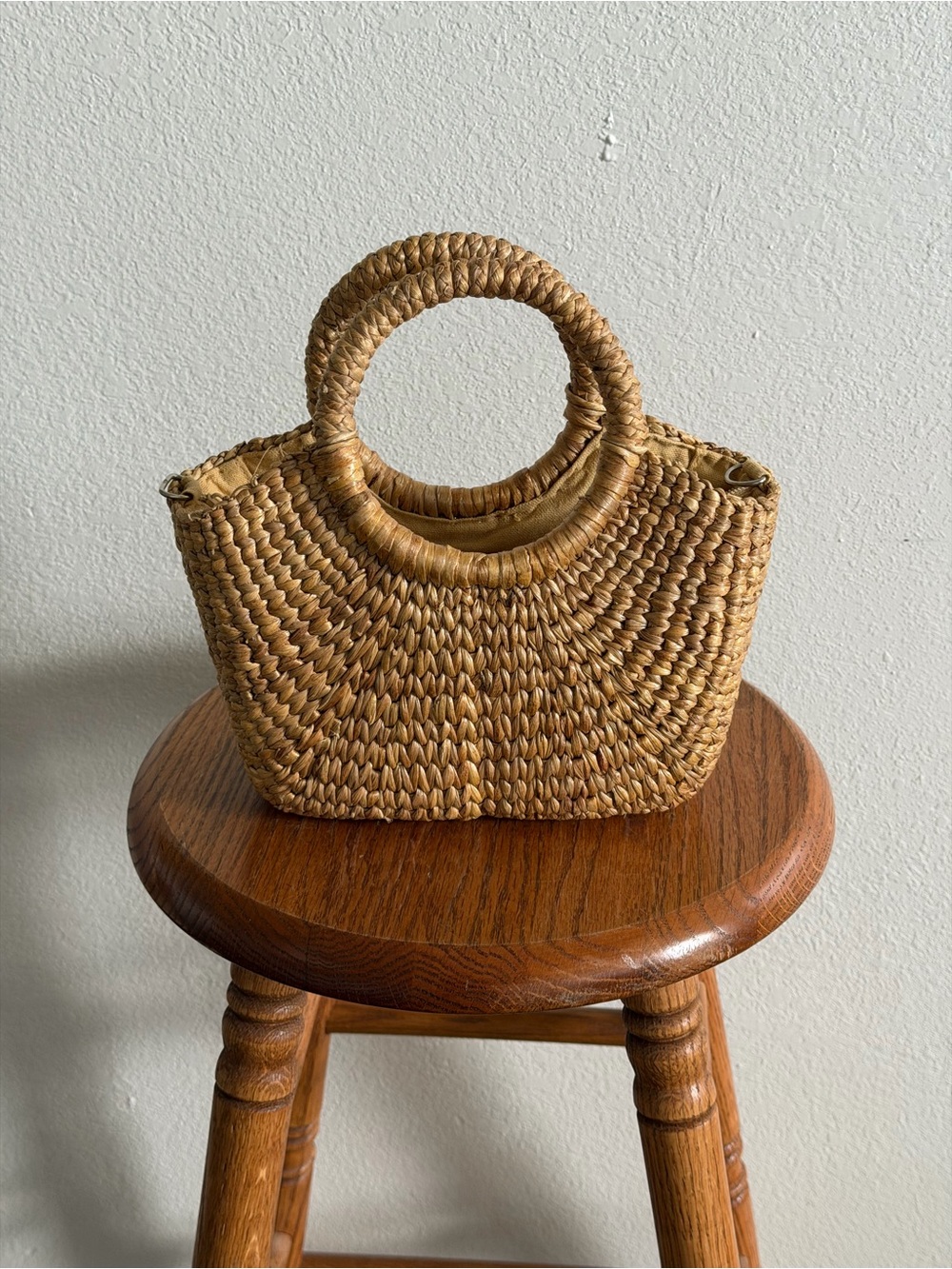 Handmade Zippered Straw Crossbody Handbag